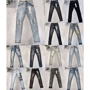 Designer för herrbyxor lila lila mäns jeans trender nödställda svart rippade cyklist smala fit motorcykel mans staplade män baggy jeans hål