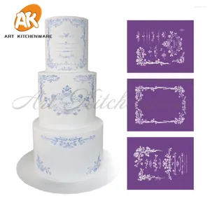 Backformen 3 stücke Rose Weiche Mesh Schablone Spitze Kuchen Set Dekorieren Werkzeuge Stoff Schablonen Für Form Fondant MST-09