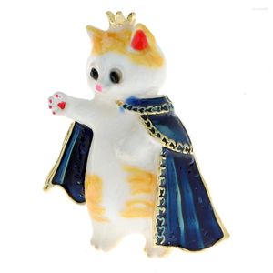 Brooches CINDY XIANG Enamel Cat King Brooch Cute Cartoon Animal Pin 2 Colors Available Bagpack Badages Summer T-shirt Accessories