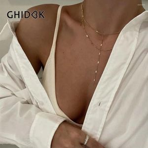 Pendant Necklaces Ghidbk Gold Silver Plated Dainty Sequin Chain Double Layered Y Necklace Stainless Steel Minimal Lariat Non Tarnish
