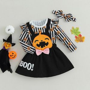 Clothing Sets Ma&baby 0-18M Halloween Baby Girls Clothes Cute Pumpkin Print Long Sleeves Romper Suspender Skirt Headband Outfit Costumes