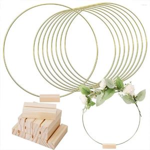 Party Decoration 10pcs 12 Inch Round Metal Hoop Centerpiece With Wooden Stand Decorative Props For Crafts Diy Wedding Event Decor Supplies