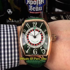 Tanie nowe 8880 Vegas Casino Rosyjskie gramofon zielony biały tarcza automatyczna męska zegarek Rose Gold Case Zielony skórzany pasek Watch289s