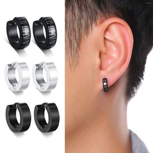 Hoop Earrings Roman Numerals Men Stylish Fashion 4mm Width Waterproof Stainless Steel Huggie For Male Boys Jewelry Gift