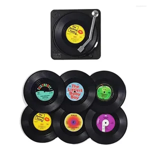 Tapetes de mesa conjunto criativo de 6 porta-copos de vinil para bebidas música com suporte para tocador de disco retrô porta-copos tapete de caneca