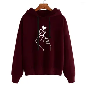 Women's Hoodies Korean Fashion Hoodie For Women Hand Heart Graphic Sweatshirt Hooded Pullover Loose Long Sleeve Top Autumn Clothes 2024