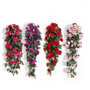 1 PC Artificial Flower Garland Vine 18 Head Rose Flowers Home Decor Fake Leaves Wall Farmhouse Decor for Wedding Party1253B
