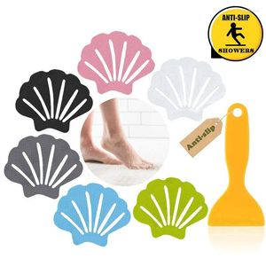 Badmattor 6st Peva Anti Slip Sticker Shell Shaped Anti-Slip Strips Självhäftande duschklistermärken Safety Tape Non Bathtub Badrum