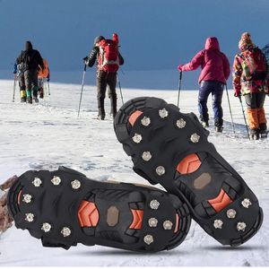 11 치아 크램폰 야외 하이킹 등산 눈과 아이스 그립퍼 안티 슬립 커버 스파이크 신발 액세서리 240125