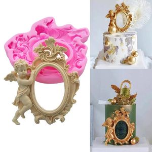Baking Moulds Large Angel Frame Fondant Mold Baroque Pos Mirro Chocolate Silicone Mould For Cake Decoration Sugar Craft Paste Gum Kitchen