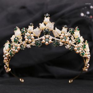 Hårklipp Fashion Bride Crown Headdress Rhinestone Crystal Pearls Flower Tiaras Bridal Diadem For Wedding Dress Smycken Tillbehör