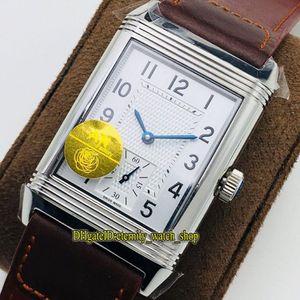 Top-version ANF Reverso Flip på båda sidor Dual Time Zone 2438522 White Dial Cal 854a 2 Mekanisk handvindande män Titta på flip WA269D