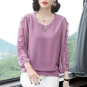 Women's Blouses Women Spring Autumn Style Chiffon Shirts Lady Casual Loose Long Sleeve O-Neck Blusas Tops DF3057