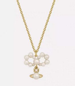 Designer vivienen Westwoods New Viviane 23 New Western Empress Dowager Bow Pearl Little Saturn Necklace Female Light Luxury Sweet Earth Planet 212562