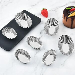 Baking Moulds 10Pcs Reusable Egg Tart Mold Oval Cheese Cake Cup Stainless Steel Muffin Cupcake Pudding Cookie Pastry Tool