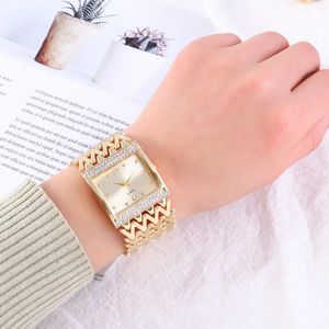 Gota vendendo relógios de pulso quadrados para mulheres aço inoxidável ouro relógio feminino diamante relógio de pulso 240123