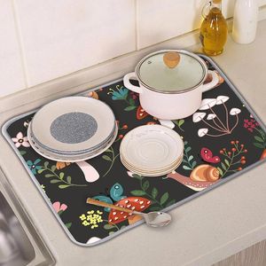 Tapetes de mesa almofada respirável prato secagem esteira floresta padrão cozinha absorvente microfibra quadrado talheres placemat acessórios