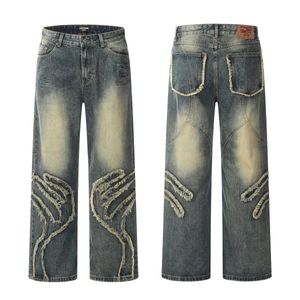 Vintage Jeans Autumn and Winter Men's Vintage Straight Wool Design Loose Casual Pants Trend