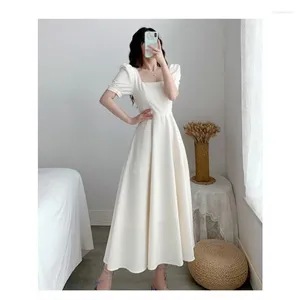 Casual Dresses Elegant Square Collar Long For Women French Design 2024 Woman Luxury Solid Waist Up Beach Dress Gown Vestido Fiesta