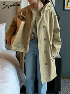 Damen-Trenchmäntel Syiwidii Vintage-Mantel für Frauen mit Kapuze, einreihig, lässige Oberbekleidung, koreanische Mode, stilvolle mittellange Tops