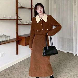 Work Dresses Retro Style Suit For Women's 2024 Autumn/Winter Fashion Short Fragrant Coat High Waist Skirt Two Piece Outfits