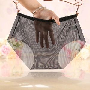 Calcinha feminina transparente completa ver através de malha roupa interior mulher sexy sem costura briefs senhoras cor sólida fina baixa ascensão