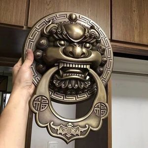 30CM Large Cast Lion Head Door Knocker Ring Pull Vintage Brass Handle Solid Wood Door Knock for Entry Improvement 240127