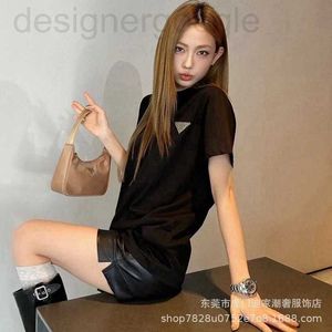 女性用TシャツデザイナーPRA 24早春に新製品ラウンドネックニット短袖Tシャツトライアングルマークウォーターダイヤモンドレター59n5