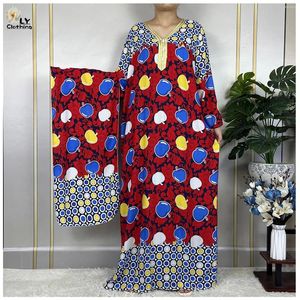 Abbigliamento etnico 2024 Abaya africano Moda manica lunga Musulmano Islam Robe Stampa in cotone Floreale Lady Summer Maxi Abito casual con Foulard