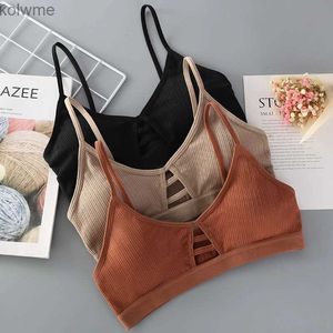 Bras Women Cotton Breast Vertical Thread Hollow Breathable Comfortable Tube Top Solid Color Ladies Bra YQ240203