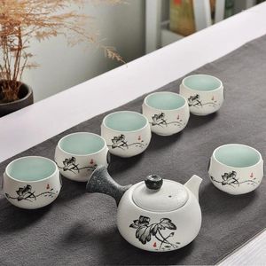 Teaware sätter kinesiska resor 7st Tea keramiska bärbara porslinservice Gaiwan Cups Ceremony Teapot presentlåda