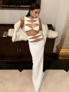 Abiti casual Hawthaw Women Sexy Party Club Evening Bodycon Streetwear White Long Dress 2024 Summer Clothes Wholesale Oggetti per affari