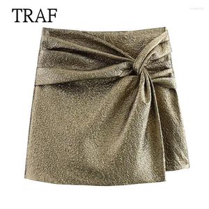 Skirts TRAF 2024 Shorts Women Vintage Ruched High-Waisted Woman Clothing Y2k Streetwear Loose Mini Female Skirt