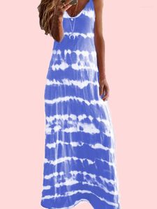 Casual Dresses Fitshinling Tie Dye Vintage Long Dress Women Clothing Spaghetti Strap Slim Maxi Sleeveless Vestidos Femme Robe 2024 Sale