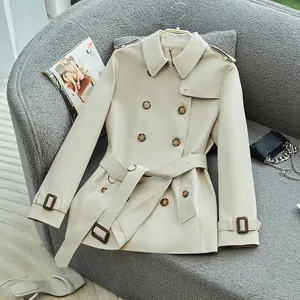 Casaco trench feminino 2024 primavera novo estilo britânico charme cáqui blusão marca feminina clássico estilo hepburn casaco