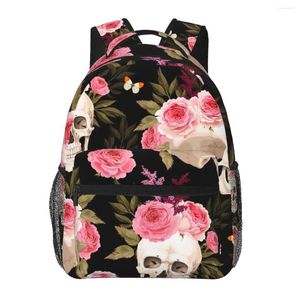 Zaino da donna con teschi e rose Borsa moda per uomo Bookbag scolastico Mochila