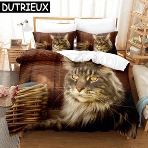 Set di biancheria da letto Maine Coon Set 3D stampato Lovely Cat Copripiumino Trapunte Queen King Single Size Tessili per la casa Arredamento camera da letto