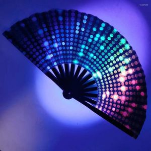 Estatuetas decorativas ventilador de discoteca legal dobrável colorido holográfico rave costelas de bambu decoração da mão natal dia das bruxas fluorescente