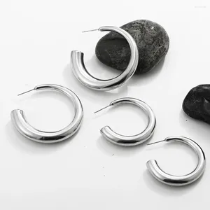 Orecchini a cerchio 35/45mm Cerchio tondo in acciaio inossidabile per le donne Semplice colore argento Chunky Gioelleria raffinata e alla moda Brincos 2024