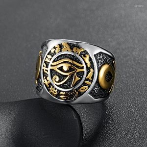 Klusterringar män egyptiska öga av horus ring rostfritt stål korsliv ankh text symbol vintage smycken för man USA storlek 7-14