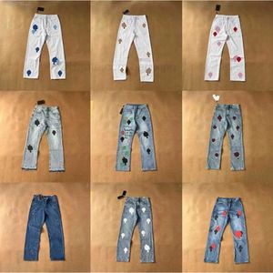 Designer 2023 Print Men Jeans Cross-skin Washed Jean Chromeheart with High Waist Mens Lovers Loose