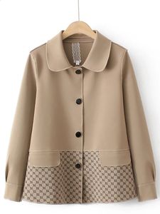 Haki Plus Boyutu Kadınlar İçin Uzun Kollu Vintage Office Lady Casual Wear Ceketler Patchwork Baskılı Coat 2024 240130