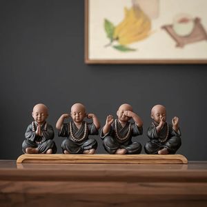 Purple Clay Tea Pet Little Monk Figurine Office Ornaments Home Decoration Ceramic Small Abstract Statue Chinese Kung Fu Tea Set 240130