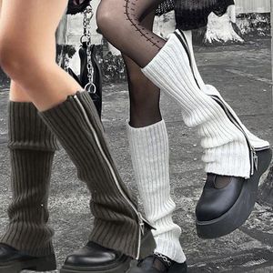 Damensocken, japanische JK-Beinlinge, Stiefel, Reißverschluss, Oberschenkel, Punk, Winter-Stiefelmanschetten, wärmer, Lolita-Strickschlauch