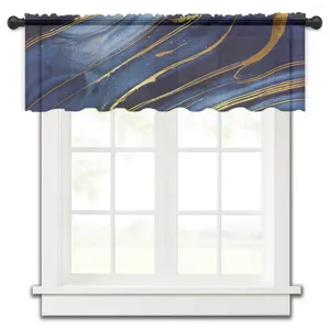 Kurtyna marmurowa żółta krawędź Niebieska małe okno Valance Sheer Short Sypiria Home Decor Drape Drapes