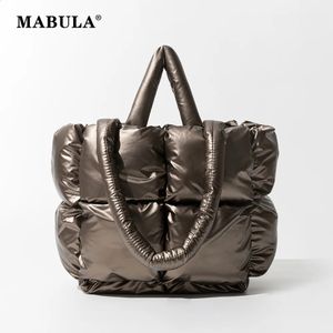 Mabula Winter Luxury Feather Down Padded Tote Handväska quiltade märkesdesign Axelförlakare stor kapacitetskuddpåse 240130