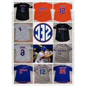 Бейсбольная майка NCAA Gators Custom Florida сшитая 6 Кендрик Калилао 29 Джор Дэн Кэррион 22 Кори Эктон 9 Мак Хай