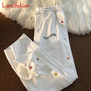 Calças femininas amor botão shirring verão mulheres 2024 coreano vintage perna larga carta elástica cintura alta suor streetwear sweatpants