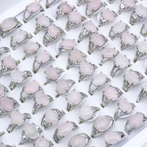 Kadınlar için vintage doğal gül pembe kuvars yüzüğü geometrik kristal nişan yüzükleri set kadın hediye ince mücevherler 25pcs/lot 240118