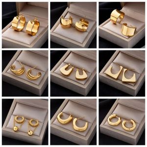 14k Yellow Gold Round Wide Hoop Earrings For Women Fashion Golden Girls Body Jewlery Party Gift Bijoux